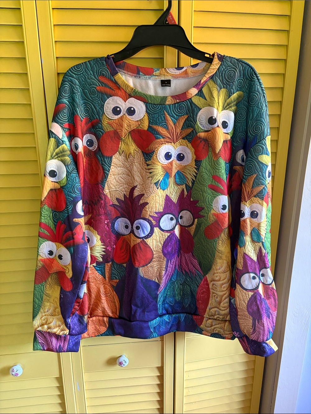 Colorful Cartoon Rooster Print Women's Sweater - Multicolor